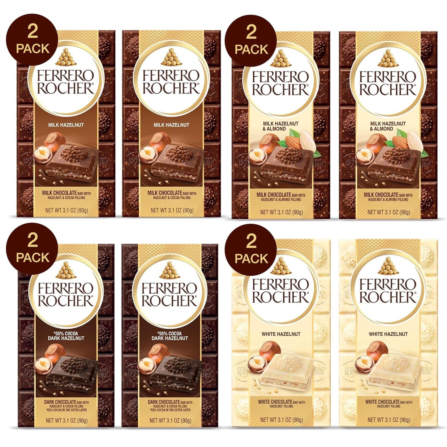 Premium Chocolate Bars, 8 Count Variety Pack, Individually Wrapped, 3.1 Oz Each