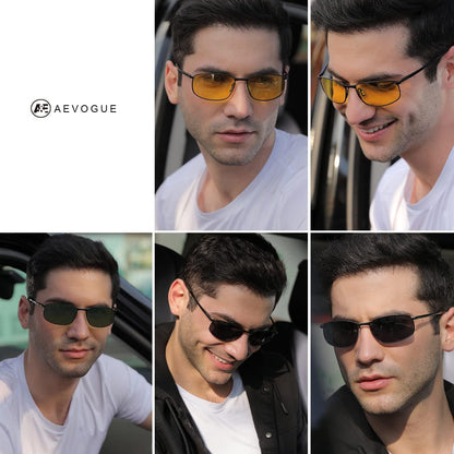 Polarized Sunglasses for Men Rectangle Metal Frame Retro Sun Glasses AE0395