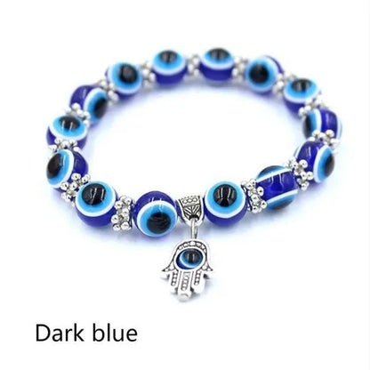 5 colors Evil Eye Hamsa Beaded Charm Stretch Bracelet Hand of Fatima Turkish Lucky Evil Eye Bracelet for Protection and Blessing