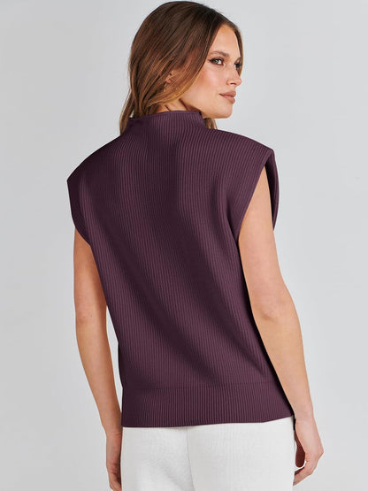 Women'S Mock Neck Sleeveless Sweater Vest Casual Cap Sleeve Knit Pullover Tank Tops 2025 Spring Summer Clothes