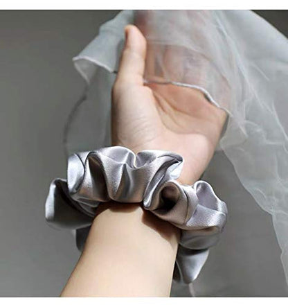 100% Mulberry Silk-Scrunchies for Hair Sleep, Women Grils Silk Hair Ties for Frizz & Breakage Curly Hair, No Damage, Elastics Ponytail Holder, 3 Pack