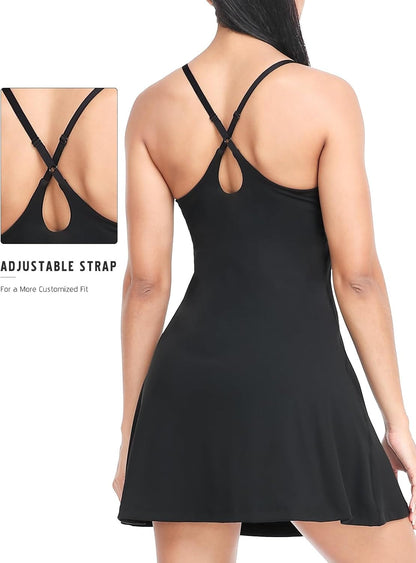 Womens Tennis Dress, Workout Dress with Built-In Bra & Shorts Pockets Exercise Dress for Golf Athletic Dresses for Women