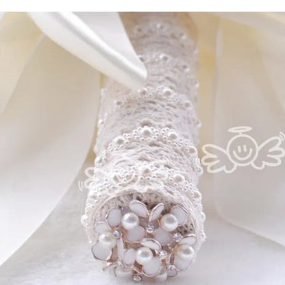 21CM Satin Ribbon Roses Wedding Bouquet Pearl Crystal Brooch Bride Holding Flowers Artificial Rose Wedding Flower Bridesmaid Bouquet. Multi-color Optional