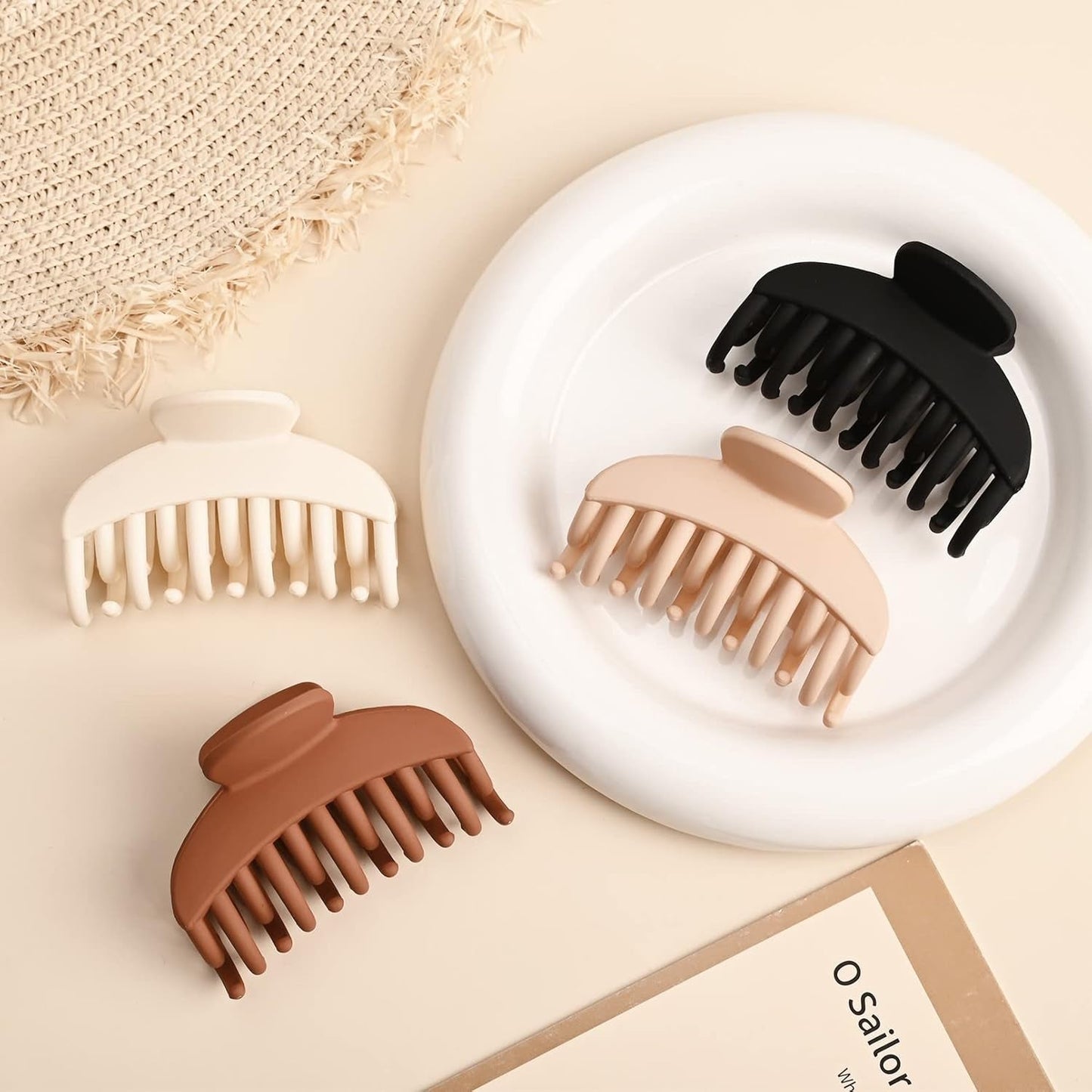 4 PCS Double Row Teeth Hair Claw Clips 2.5" Medium Hair Clips for Thin Hair Small Matte Clips Short Fine Hair Accessories for Women and Girls -Black Brown