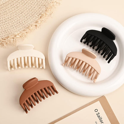 4 PCS Double Row Teeth Hair Claw Clips 2.5" Medium Hair Clips for Thin Hair Small Matte Clips Short Fine Hair Accessories for Women and Girls -Black Brown