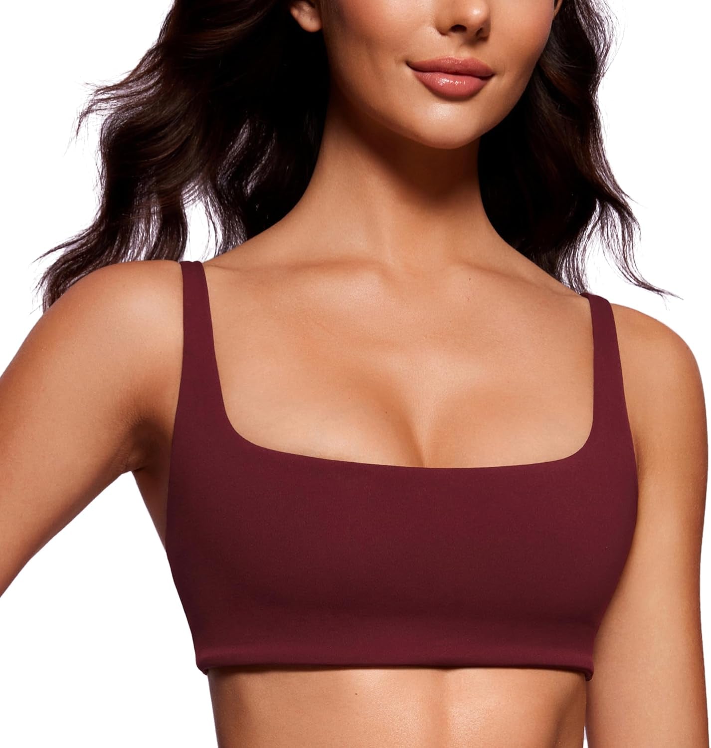 Butterluxe Spaghetti Strap Sports Bras for Women - Square Neck Yoga Wireless Low Coverage Padded Cami Crop Top - WORLD TIME VISITS