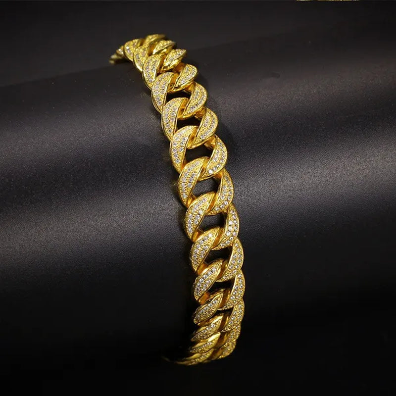 24K Gold / 18K Gold / 925 Silver Mens Womens Fashion Gifts Chain Hiphop Iced Out Curb Cuban Diamond Plated Bracelet Paved Clear Rhinestones