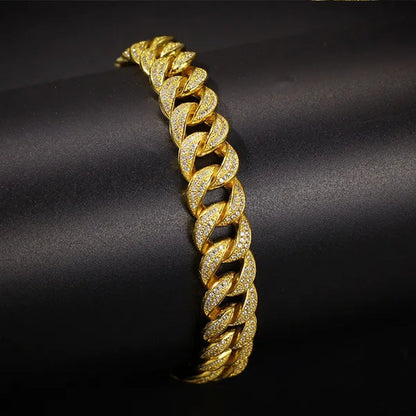 24K Gold / 18K Gold / 925 Silver Mens Womens Fashion Gifts Chain Hiphop Iced Out Curb Cuban Diamond Plated Bracelet Paved Clear Rhinestones