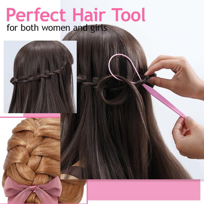 Hair Styling Tool Set - 3 Pcs French Braid Tool, Rat Tail Comb, and Metal Braiding Pin in Pink