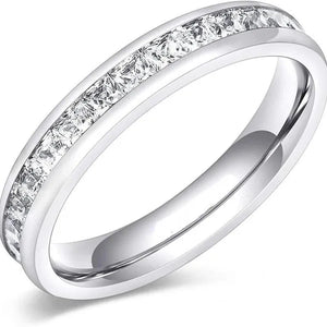3Mm Women Titanium Engagement Ring Cubic Zirconia Eternity Wedding Band Size 6 to 10