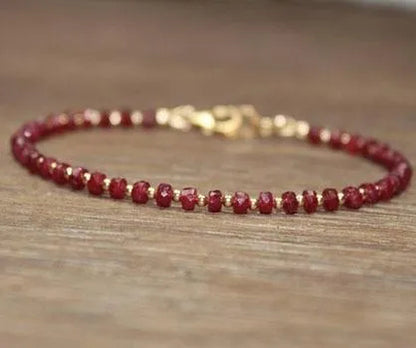 Ruby Bracelet Gold Filled Rose Gold or Sterling Silver Beads Bracelet