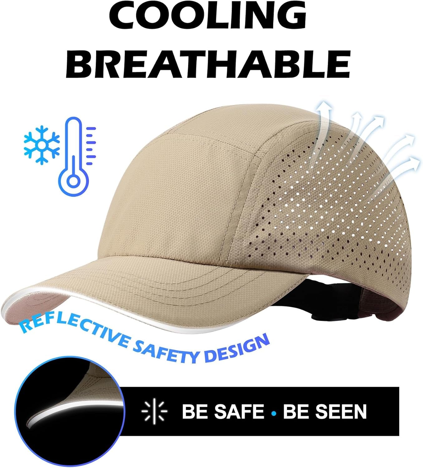 Cooling Breathable Mesh Sports Cap Lightweight Quick Dry Run Hat with Reflective Trim for Men Women Outdoor UPF 50+ Sun Hats
