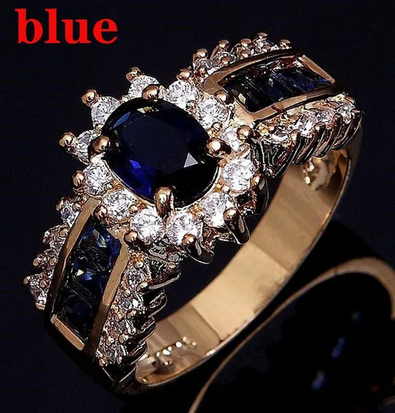 Fashion Women's 18K Golden Plated Ruby / Sapphire / Pink CZ Wedding Ring Size 6-11 Ring (Choice Color and Size )