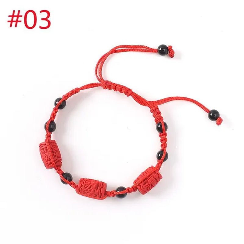 1/3Pcs Fashion Women Rose Bracelet Ethnic Handicraft Lacquer Carved Cinnabar Rose Flower Bracelet for Women Red Rope Beaded Bracelet