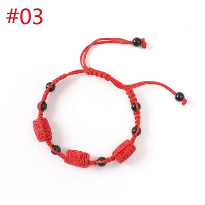 1/3Pcs Fashion Women Rose Bracelet Ethnic Handicraft Lacquer Carved Cinnabar Rose Flower Bracelet for Women Red Rope Beaded Bracelet