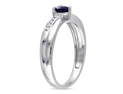 1/4 Carat (ctw) Lab-Created Blue Sapphire Heart Ring in Sterling Silver with Accent Diamonds