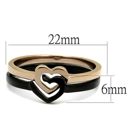 Stainless Steel Black & Rose Gold Ion Plated 2 Piece Heart Fashion Ring Size 5-10