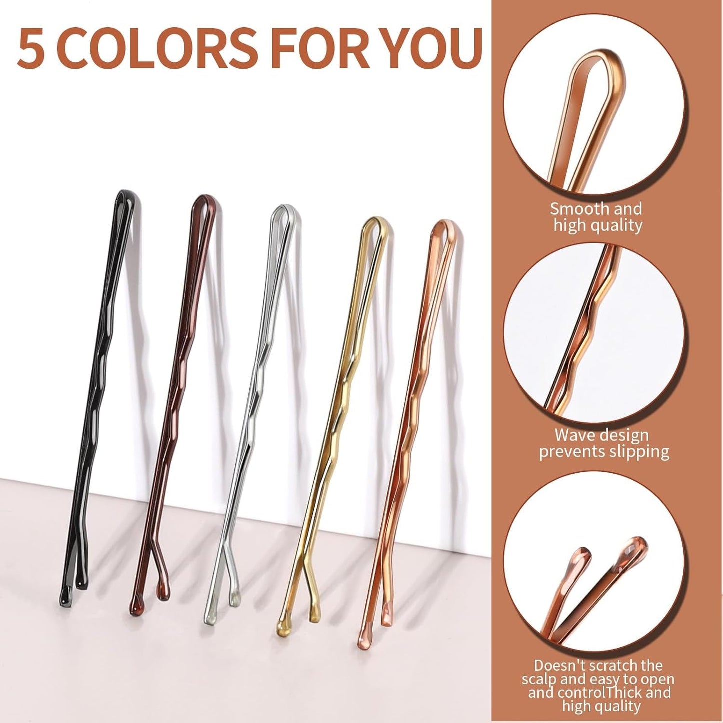 Bobby Pins, 250 Pcs 2Inch Bobby Pins Bulk for Women Girls, Silver, Black, Blonde, Brown - Secure Hold, Hair Pins with Storage Box, All Hair Types