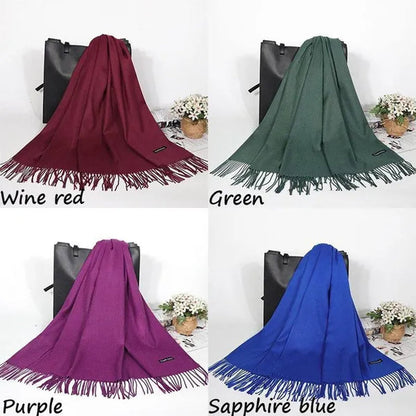 Women Cashmere Wool Scarf Wraps Warm Blanket Scarves Women Solid Color Cashmere Scarves with Tassel Poncho Cashmere Scarfs