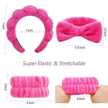 6 Pack Makeup and Skincare Headbands - Rose Pink Sponge Hair Bands, Bow Tie Wristbands for Face Washing, Women'S Hair Accessories