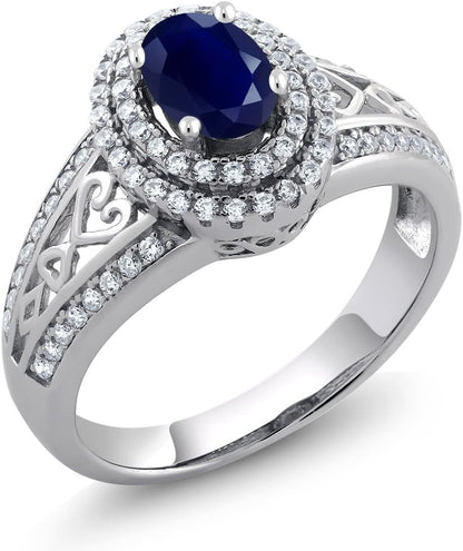 1.41 Cttw Blue Sapphire Engagement Ring for Women | 925 Sterling Silver | Center Stone: 6X4MM | Gemstone Birthstone | Wedding Anniversary Ring | Available in Size 5, 6, 7, 8, 9 - WORLD TIME VISITS