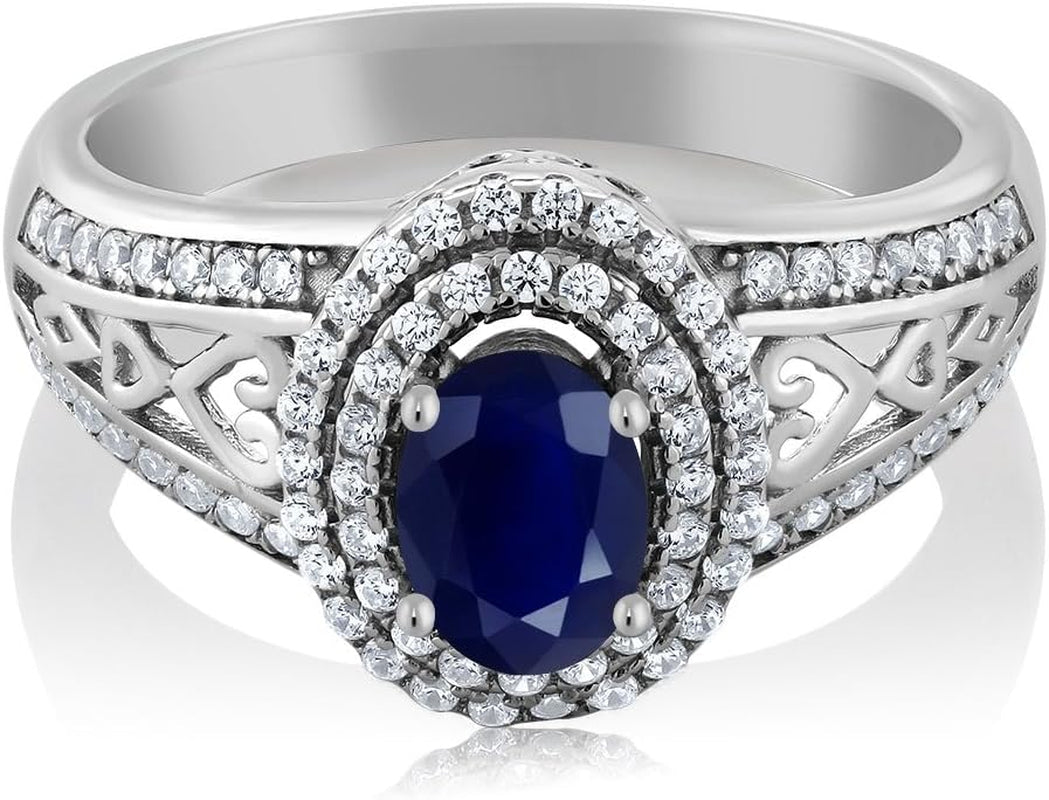 1.41 Cttw Blue Sapphire Engagement Ring for Women | 925 Sterling Silver | Center Stone: 6X4MM | Gemstone Birthstone | Wedding Anniversary Ring | Available in Size 5, 6, 7, 8, 9 - WORLD TIME VISITS