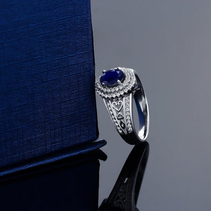 1.41 Cttw Blue Sapphire Engagement Ring for Women | 925 Sterling Silver | Center Stone: 6X4MM | Gemstone Birthstone | Wedding Anniversary Ring | Available in Size 5, 6, 7, 8, 9