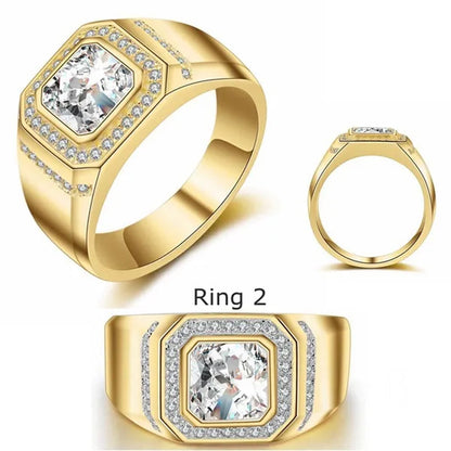Gold Plated Ring Austrian Cubic Zirconia CZ 925 Sterling Silver Wedding Band Size 7-13 Men's Gifts Ideas Husband Jewelry Ring