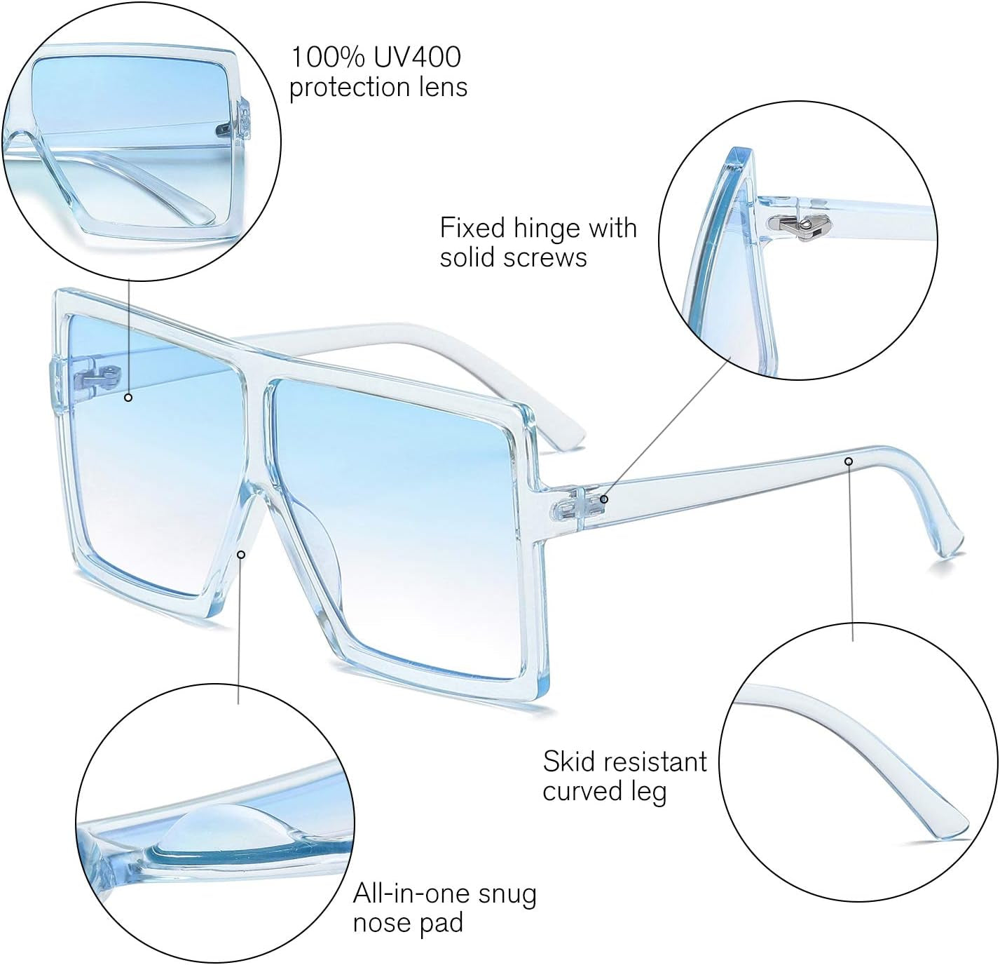 Square Oversized Sunglasses for Women Men Flat Top Fashion Shades