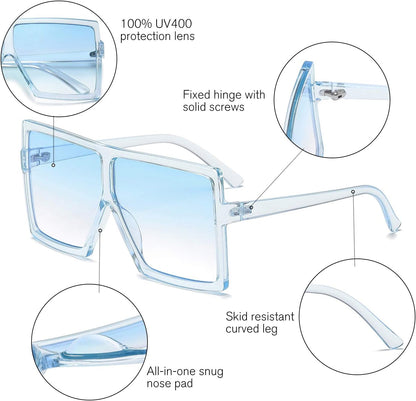 Square Oversized Sunglasses for Women Men Flat Top Fashion Shades