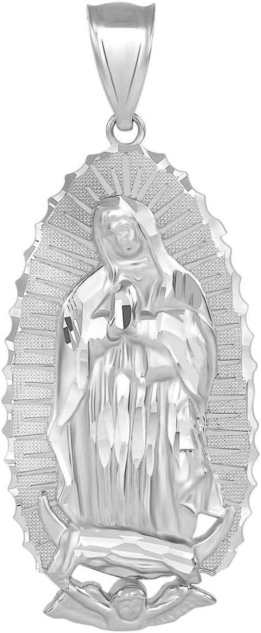 .925 Sterling Silver or Gold 1-1/5" Our Lady of Guadalupe Immaculate Conception Catholic Pendant - Choice of Metal Type, Color, and Fineness - WORLD TIME VISITS
