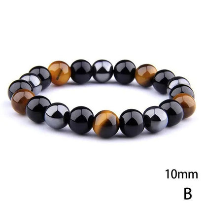 Men's Fashion Natural Stone Bracelet Tiger Eye Triple Protection Hematite and Black Obsidian Bracelet Gift Jewelry