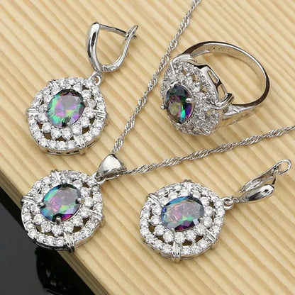Work & Leisure Style 925 Silver Jewelry Sets Sapphire Garnet Emerald Ruby Topaz Wedding Jewelry Set for Women