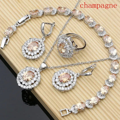 Work & Leisure Style 925 Silver Jewelry Sets Sapphire Garnet Emerald Ruby Topaz Wedding Jewelry Set for Women