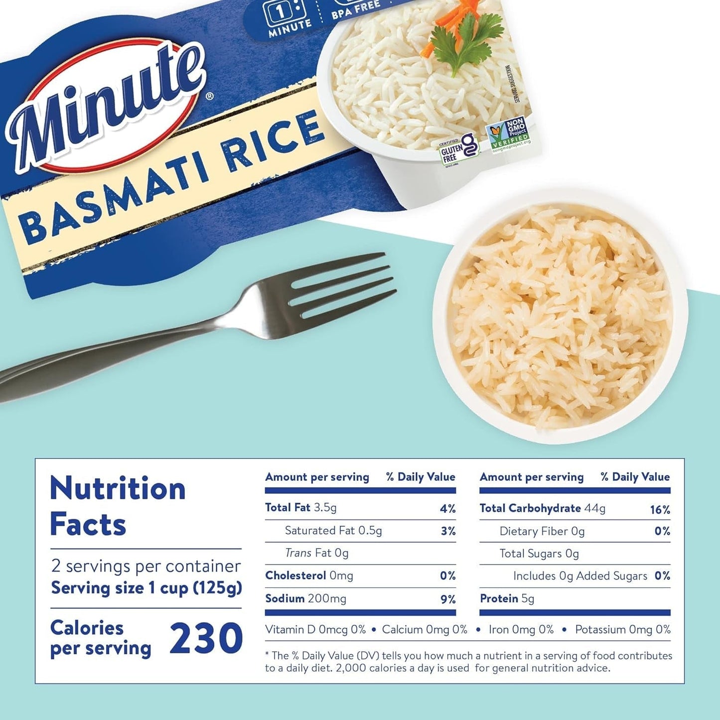 Ready-To-Serve Basmati Rice, Microwavable Rice Cups, 4.4-Ounce Cups, 2 Count, (Pack of 8)