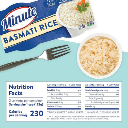 Ready-To-Serve Basmati Rice, Microwavable Rice Cups, 4.4-Ounce Cups, 2 Count, (Pack of 8)