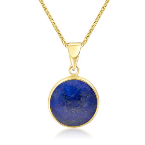 14K Gold Lapis Lazuli Pendant - Solid Yellow Gold Blue Lapis Gemstone Necklace, December Birthstone 12Mm round Stone, Handmade Classic Minimalistic Jewelry Birthday Gift for Women