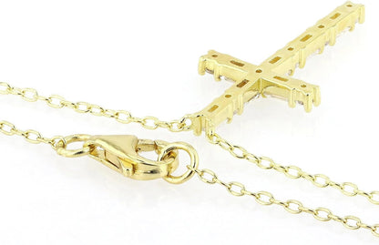 Cross Necklace for Women - 18K Yellow Gold over Sterling Silver - 0.51 CTW White Cubic Zirconia Pendant - Tarnish-Resistant Religious Gift - 18"