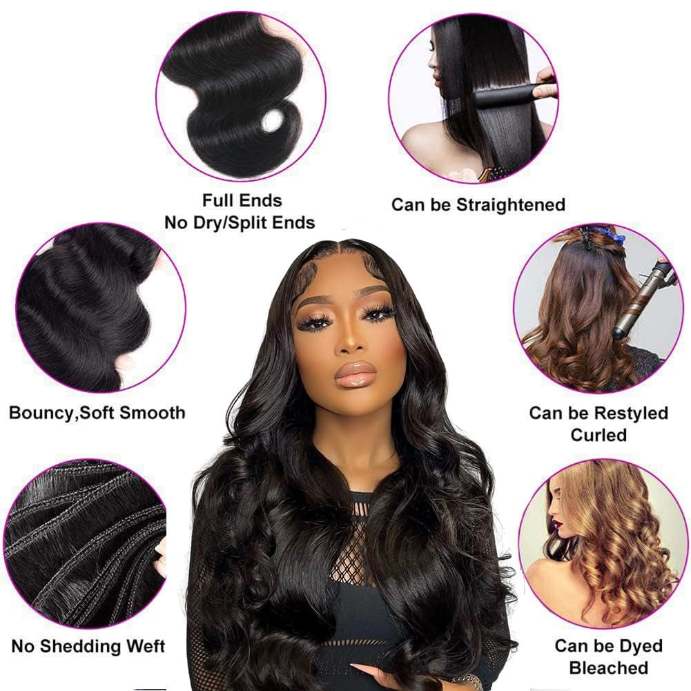 14A Human Hair Bundles 14 16 18 20 Inch 4 Bundles Human Hair 100% Unprocessed Brazilian Virgin Hair Bundles Deals Quick Weaves Hair Extensions