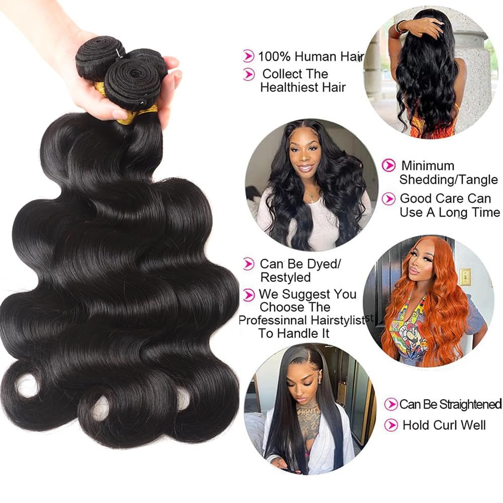 14A Human Hair Bundles 14 16 18 Inch Body Wave Bundles 100% Unprocessed Brazilian Virgin Hair 3 Bundles Deals Human Hair Extensions Natural Color