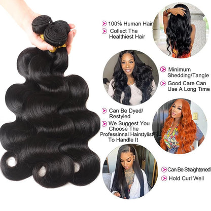 14A Human Hair Bundles 14 16 18 Inch Body Wave Bundles 100% Unprocessed Brazilian Virgin Hair 3 Bundles Deals Human Hair Extensions Natural Color