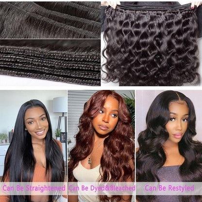 14A Human Hair Bundles 14 16 18 Inch Body Wave Bundles 100% Unprocessed Brazilian Virgin Hair 3 Bundles Deals Human Hair Extensions Natural Color