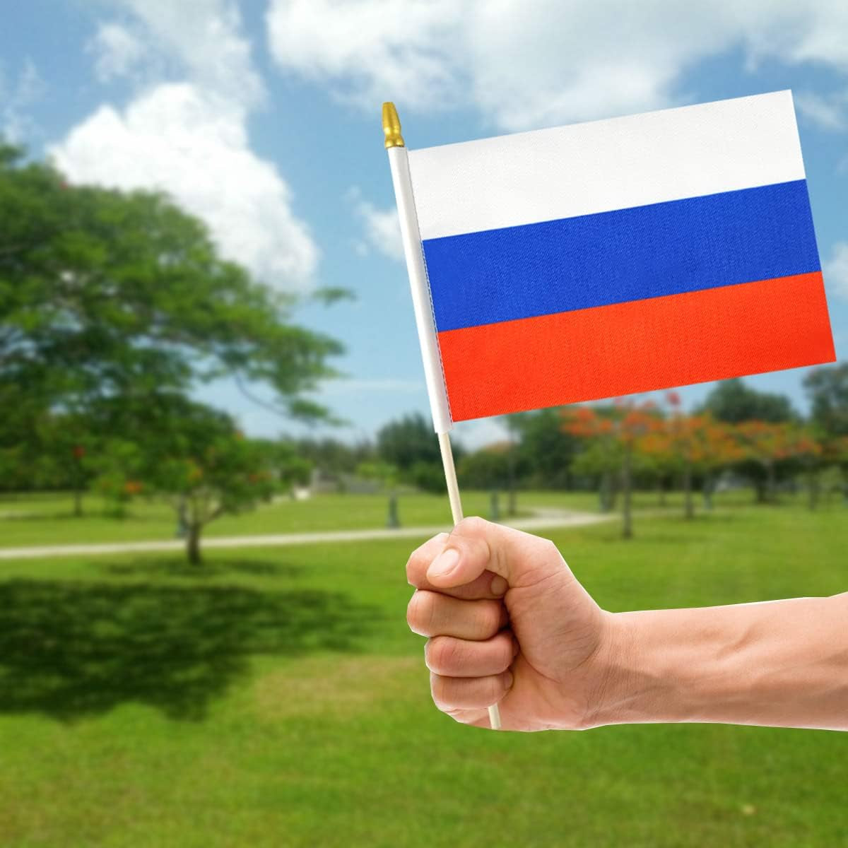 Russia Small Flag Russian Stick Mini Hand Held Flags - Solid Wooden Pole with Spear Top, 12 Pack