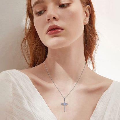 Cross Necklace for Women 925 Sterling Silver Infinity Butterfly Necklace Birthstone Jewelry Gifts for Women Her Mom Wife Girlfriend Daughter