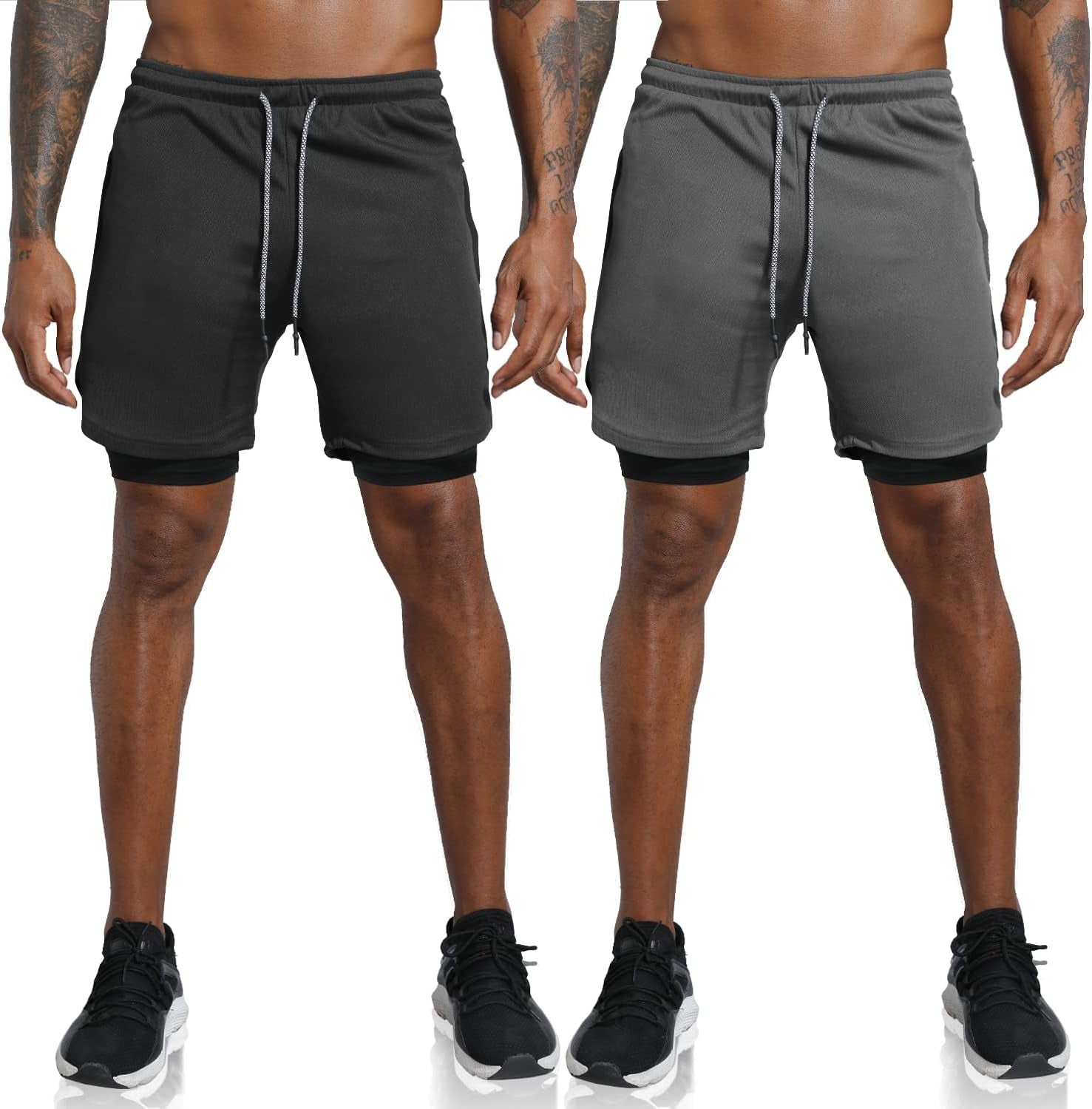 Men'S 2 in 1 Workout Running Shorts Lightweight Training Yoga Gym 7" Short with Zipper Pockets - WORLD TIME VISITS