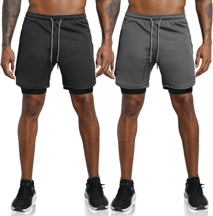Men'S 2 in 1 Workout Running Shorts Lightweight Training Yoga Gym 7" Short with Zipper Pockets - WORLD TIME VISITS