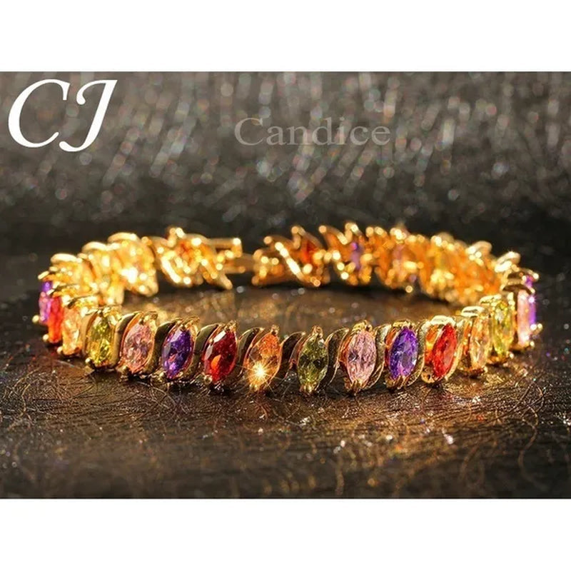 CANDICE Indian Design Real Gold Plated Multicolor Zircon Stones Tennis Bracelets For Dance Party Accessories