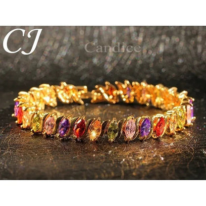 CANDICE Indian Design Real Gold Plated Multicolor Zircon Stones Tennis Bracelets For Dance Party Accessories