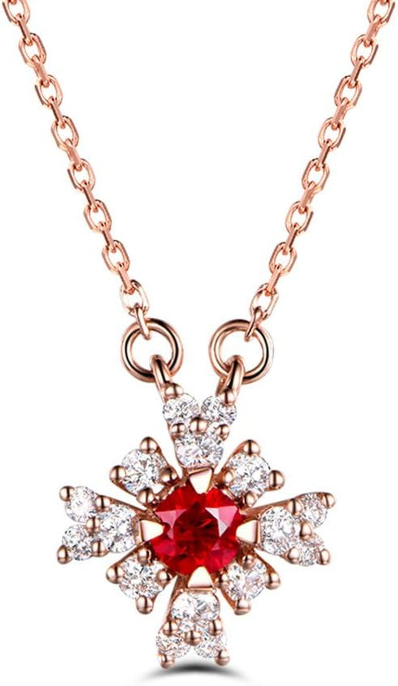 Natural Red Ruby Diamond Pendant Solid 14K Rose Gold Antique 925 Sterling Silver Necklace Chain Retro - WORLD TIME VISITS