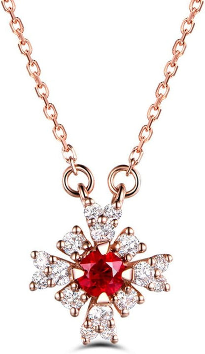 Natural Red Ruby Diamond Pendant Solid 14K Rose Gold Antique 925 Sterling Silver Necklace Chain Retro - WORLD TIME VISITS